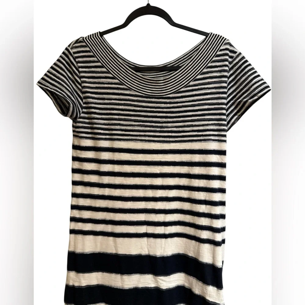 Maeve Womens White Boat Neck Short Sleeve Black/Blue Striped T-Shirt Dress S - Picture 3 of 6